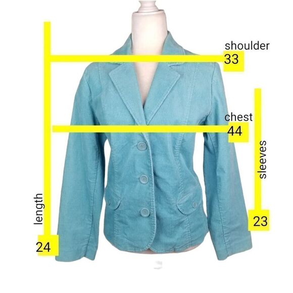 Vintage Retro 80s Style Liz Claiborne Blue Corduroy Coat Jacket 16P - Picture 3 of 11